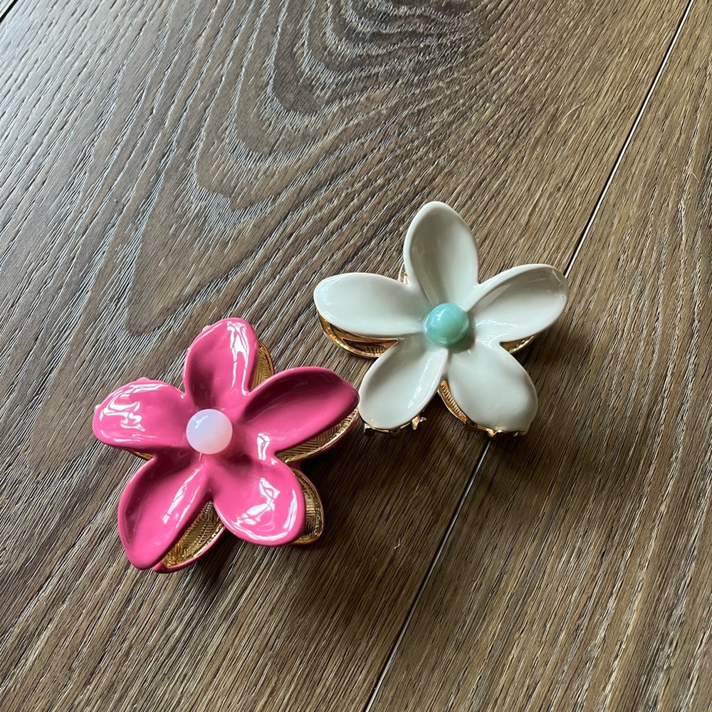 Floral Hair Clips - Pink and Cream Flower Set